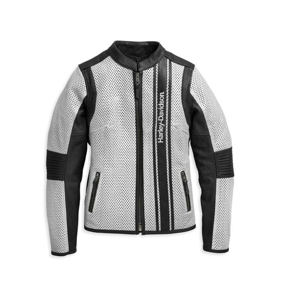 Harley Davidson HD Womens Lg Gray Perforated Leather Jacket Hideaway 97020-21V - Picture 1 of 6